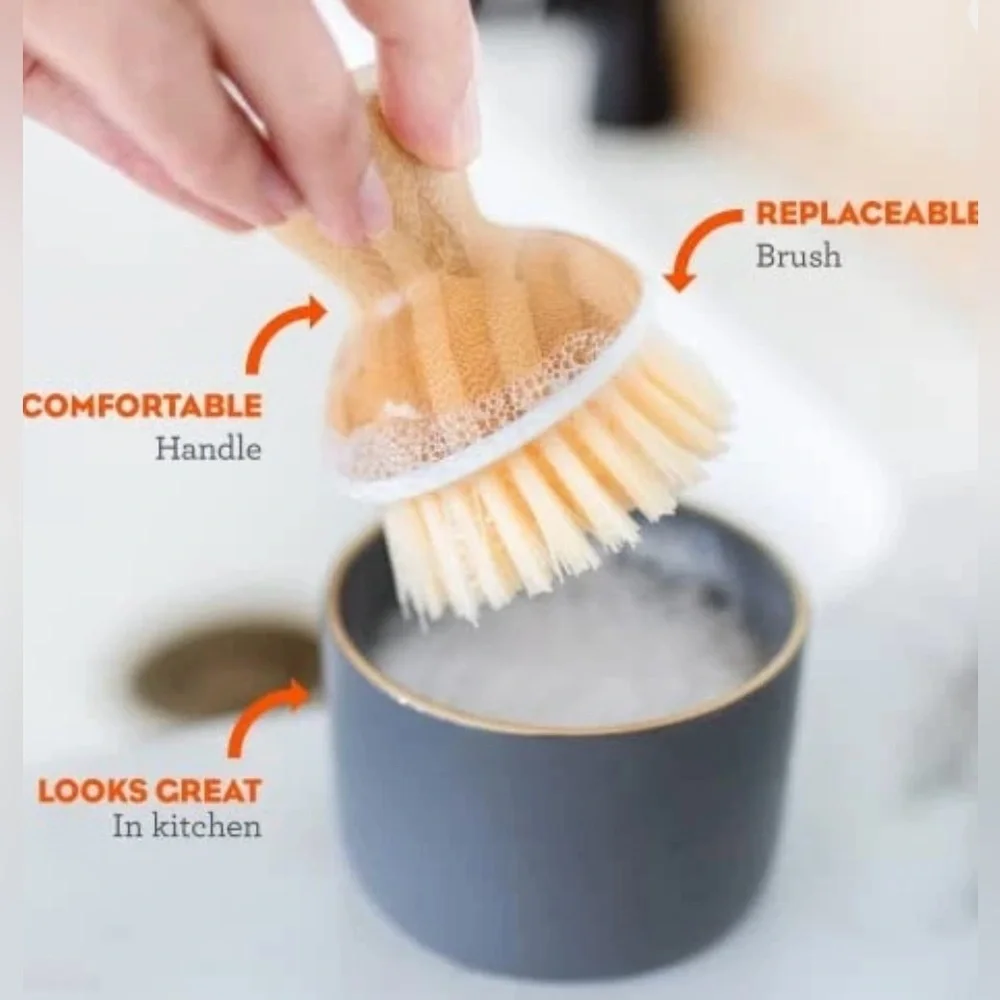 NEW Full Circle White/Tan  Bubble Up Soap Dispenser & Dish Brush Set